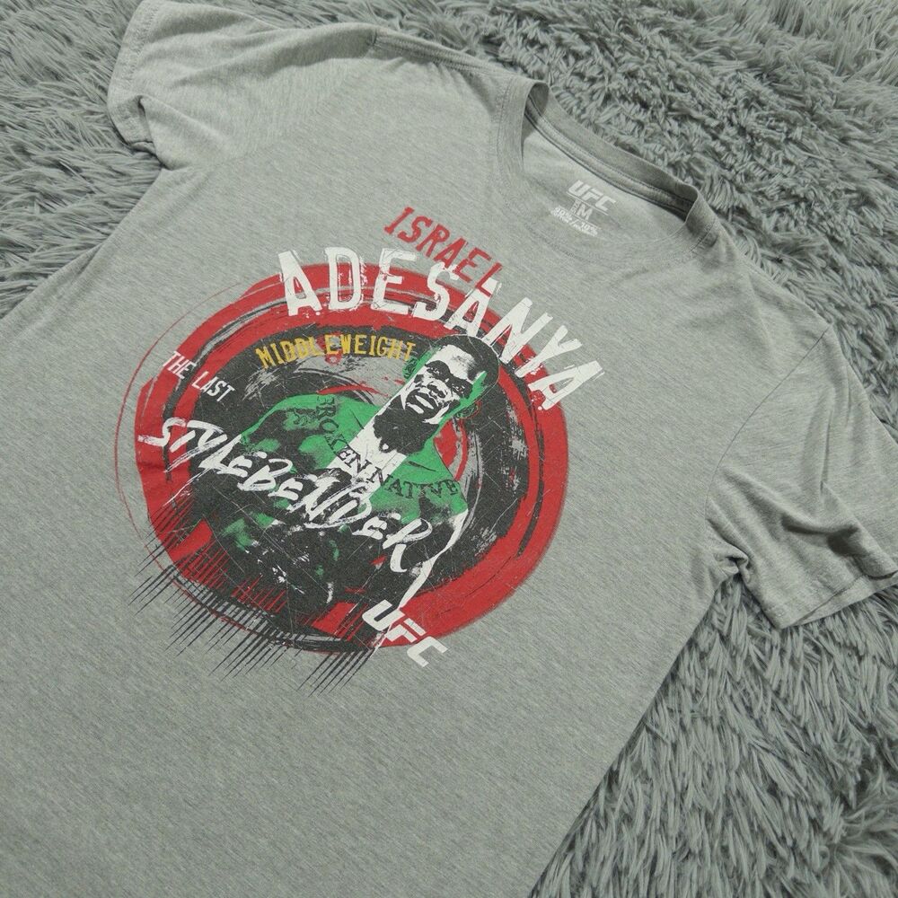 UFC Shirt Medium Gray Red Israel Adesanya Martial Arts Fighting Pullover Mens